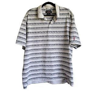 Men's Weir Golf Polo Shirt Size L White Black Striped Short Sleeve